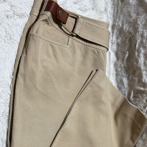 Lauren Ralph Lauren khaki beige mid rise side buckle leather strap trouser sz 12